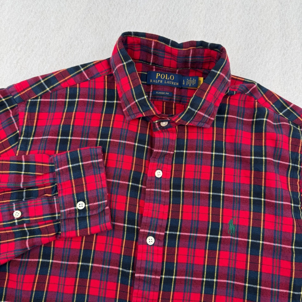 Polo Ralph Lauren Mens L Classic Fit Long Sleeve Button Down Red Plaid Preppy